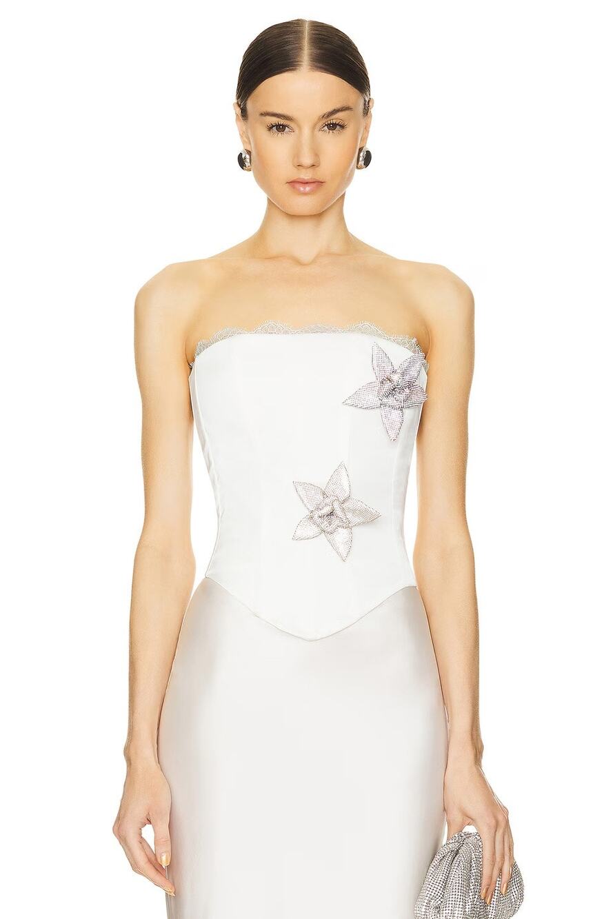 Santa Brands Flowers Embellished Corset Top Evening Bridal Party NYE Holidays S